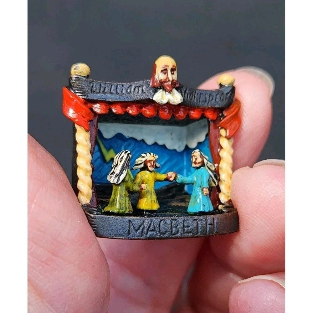 Vtg Miniature Dollhouse Artisan Macbeth Shakespeare Diorama Shelf‎ Sitter Bronze